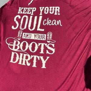 Color Bear Hoodie T-shirt, “keep your soul clean, your boots dirty“, women's  M